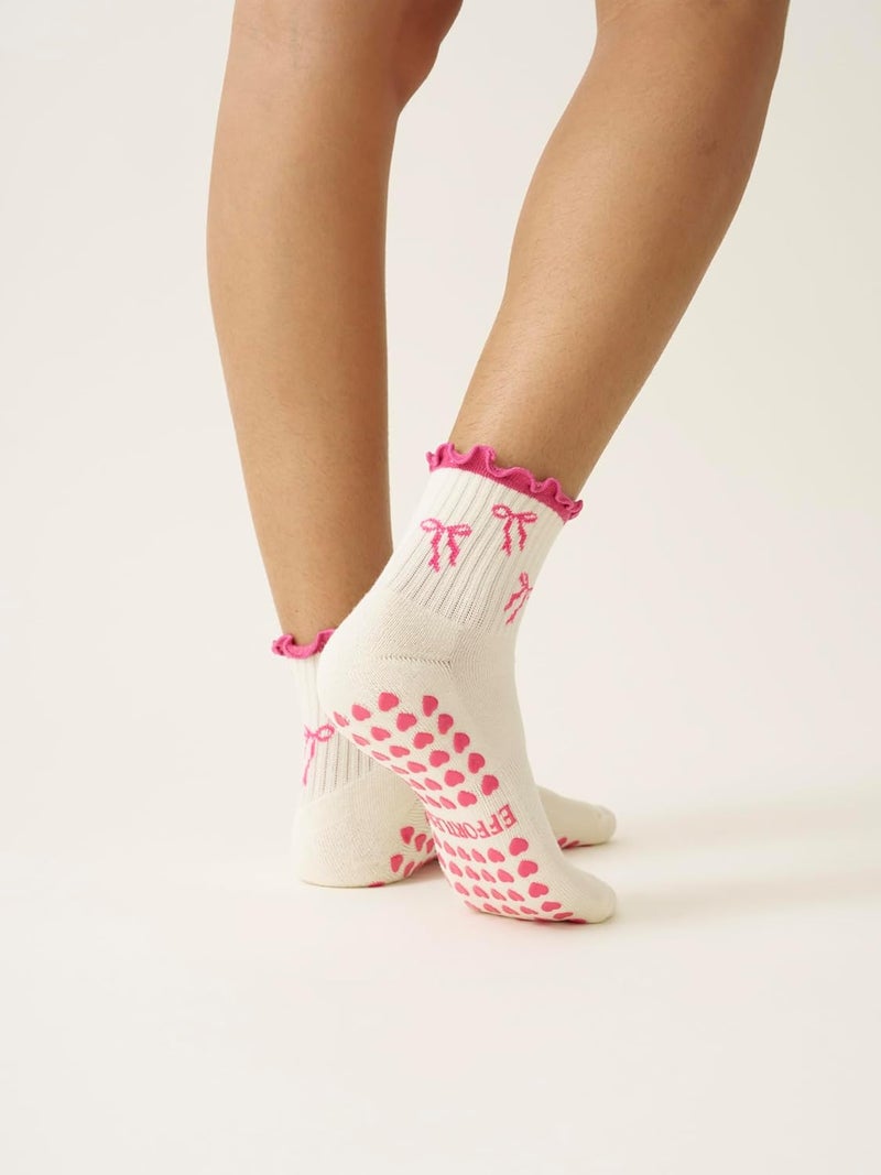 Shapes Studio Crew Half Calf Grip Socks, Cutest Fruits Pilates Socks, Ruffle socks, Non-Slip, Barre Yoga Fitness - Image 3